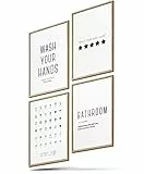 BLCKART Poster-Set Badezimmer - 4er Set moderne Wandbilder mit Sprüchen - Premium Poster für Badezimmer - Bilder zur Wanddekoration - Größe A4
