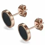 Flongo Ohrringe Herren Ohrstecker Damen: fake plug faux gauges fakeplugs rosegold rose schwarz tunnel Edelstahl Stud piercings Cheater Gestüt Ohr Stecker earrings plugs für Frauen Männer 14mm