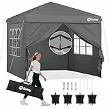 Sekey Pop Up Pavillon 3x3 Wasserdicht Stabil Winterfest, Faltpavillon 3 x 3 m, Camping Pavillion Faltbar Partyzelt mit Seitenwänden, Höhe Verstellbar 240-260cm, Grau (Grau)