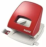 Leitz Büro Locher aus Metall, Für 25 Blatt, Anschlagschiene mit Formatangaben, Ergonomisches Design, rot, NeXXt-Serie, 50050025