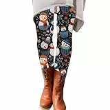 Surttan Damen Winterleggings Gefüttert Baumwolle Christmas Strumpfhose Lang Gefütterte Hose Weihnachtsmotiv Casual Radlerhosen Weihnachtsleggings High Waist Warm Weihnacht Winterleggins Leggins