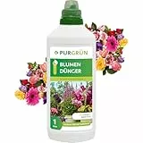 Purgrün® Blumendünger 1 Liter – Extra Phosphor für prächtige Blüten – Spurennährstoffe fördern gesundes Wachstum – Ergiebiges Konzentrat für bis zu 400 Liter Gießwasser – Premium-Flüssigdünger