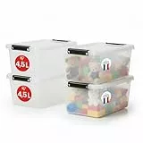 Iris Ohyama Aufbewahrungsboxen mit Deckel, 4.5L, 4er-Set, Transparent, Sicherer Verschluss, Stapelbar, Griffe, Schlafzimmer, Schrank, Büro, Organisation, BPA-freies Plastik, Ordnungsboxen, FTB-4.5