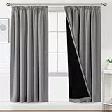 BellaHills Vorhang 100% Blickdicht mit Kräuselband 2er Set Vorhang gegen Kälte Doppellagige Vorhänge Thermogardine Wärmeisolierend Verdunklungsvorhänge H240 x B140 cm, Taubengrau