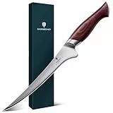 SANMEIHO Filetiermesser 18 cm, Scharfes Ausbeinmesser für Fleisch, Japanischem 10Cr15Mov-Superhartstahl, Profi Küchen-Fischmesser mit Flexibler Klinge und Ergonomischem Pakkaholzgriff- OKINAWA Series