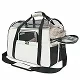 Zavothy Transporttasche für Katzen und Hunde, Transporttasche, atmungsaktiv und faltbar, Transportbox für Katzen mit verstellbarem Schultergurt, Abnehmbare Plüschmatratze (Beige, M)