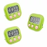 Fousenuk 3 Stück Eieruhr Grün, Timer Digital, Küchentimer Küche, Kurzzeitwecker Magnetisch, Stoppuhr mit Einklappbarer Ständer, Timer mit Großem LCD-Display für Kochen Backen Sport Studieren