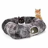CanadianCat Company | Premium Katzentunnel CUBI, eckiger XXL Tunnel mit Schlafplatz für Katzen inkl. flauschigem Liegekissen, Katzentunnel für große Katzen, dunkelgrau, ca. 100 x 80 x 26 cm