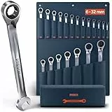 PRESCH Ratschenschlüssel Set 20tlg. umschaltbar (6-32mm) inkl. Tasche - Minimaler Rückholwinkel (bis zu 2,7°, 135 Zähne) - Robuste, präzisionsgefertigte Ringratsche