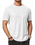JMIERR T Shirt Herren Kurzarm Einfarbig Rundhals T-Shirt Textured Casual Sommer Slim Fit Hemd mit Tasche S-3XL,Weiß,L