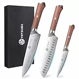 YOTSUBA Messerset 3-teilig, Japanisches Küchenmesser set Hochwertigem Carbon Edelstahl, Ultra Scharfes Messer Set mit Chefmesser Santokumesser Allzweckmesser