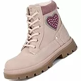 TZJS Mädchen Stiefel, Kinder Lace-up Arbeitsstiefel Mädchen Outdoor Wandern Wasserdicht Rutschfest Seite Reißverschluss Stiefel für Kleine Kinder(Rosa,32)