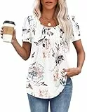 MOLERANI T-Shirts für Damen Kurzarm Oberteile Soft T-Shirt mit Rundhalsausschnitt Loose Casual Sommer Tops Weiß geblümt 2XL