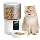 Futterautomat Katze Katzenfutter Automat mit Timer: Futternapf mit Automatic Futterautomat 4L - 10s-Ruf zum Essen - Trockenfutter Futterspender Automatisch für Katze und Hund Weiß
