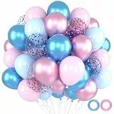 Luftballons Rosa Blau, 52 Stück Luftballons Pink Macaron Blau, Metallic Helium Luftballon Hellrosa Blaue mit Konfetti Ballon für Gender Reveal Party Deko Junge Mädchen Baby Shower Geburtstag, 12 Zoll