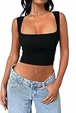 Cuptacc Oberteile Damen Sommer Basic Ärmelloses Eckigem Ausschnitt Shirt Skims Täglich Bauchfreie Tops Schwarz XS 30-32