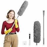 Zikenis Staubwedel Teleskop Waschbar,Staubwischer Mikrofaser mit Edelstahl Teleskop Stange,Staubwischer lang ausziehbar bis 2,45m,für Decken Spinnweben Reinigung,Grau