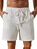 HAWILAND Kurze Hosen Herren Baumwolle Sommer Shorts Leicht Stoffhose Männer Hawaii Party mit Tachen Reißverschluss Weiß L