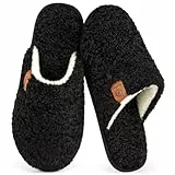EverFoams Damen Scuff Hausschuhe Gemütlich Weiches Flauschiges Kunstalpaka Memoryschaum Leichte Rutschfeste Pantoffeln Schwarz, 38-39 EU