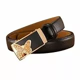 PYWJGZSX Gürtel, Mode Damen Gürtel, Echtes Leder Verstellbarer Gürtel Mit Schmetterlingsmuster Legierung Automatischer Schnallengürtel/Black/120Cm/47.3''