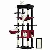 Hey-brother kratzbaum, mehrstöckiger Stabil Katzenbaum Mit groß liegefläche, gemütlicher hängematte und Katzenkorb, Höhe 145 cm, Rot und Schwarz EMPJ057BR