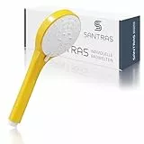 SANTRAS® Handbrause mit dreifach verstellbaren Duschkopf mit Wassersparer in Gelb (RAL 1004) – Brause mit wassersparendem Brausekopf und Durchflussbegrenzer in 3 Strahlarten für Dusche und Badewanne