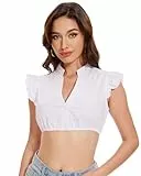 LUYANA Dirndl Bluse Damen Trachtenbluse Weiß Dirndlbluse Kurzarm DirndlBlusen Für Bayrische Tracht Oktoberfest A-weiß M