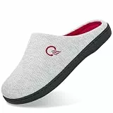 Mishansha Hausschuhe Herren Memory Foam Winter Pantoffeln Warm Gefütterte Männer Hausschuhe Rutschfeste Gummisohle Winter Slipper für Indoor & Outdoo Weißgrau 40/41
