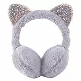 Fenical Süße Katzenohren Design Ohrenschützer Weiche Ohrenwärmer Winter Plüsch Ohrenschützer Kopfbedeckungen Winter Accessoire für Mädchen Dame Warm Halten (Grau)