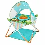 Bright Starts Pop 'N Jump Faltbarer Aktivitäts-Jumperoo, Tragbares Aktivitätscenter für Babys, UPF 50+ Sonnendach, 4 Sensorische Spielzeuge, Reisetasche, 6-12 Monate