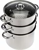 KitchenCraft 3 Kochtopf Set, Dampfgarer/Suppentopf Steamer 3-stufig, Induktionssicher, Edelstahl, in Geschenkbox, 22 cm (9''), Silber