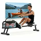 Neezee Rudergerät für zuhause, Rudergeräte mit Bluetooth-Monitor und Tablet-Halterung, Rudergerät Wasser Max 160kg Belastbar, Kinomap APP-Kompatibel, Vertikale Lagerung
