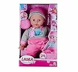 Simba 105140066 - Laura Interactiv, Weichkörperpuppe mit Schlafaugen, brabbelt bei Bewegung, trinkt von Flasche und schläft EIN, 40cm, Babypuppe ab 2 Jahre