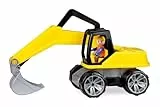 Lena 04411 Truxx Bagger, Baustellenfahrzeug ca. 44 cm, robuster Schaufelbagger mit beweglichem Baggerarm und vollbeweglicher Spielfigur, Sandbagger für Kinder ab 2 Jahre, Spielfahrzeug in gelb