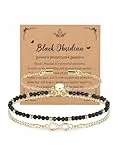 JSDDE Damen Perlenarmband mit Infinity Symbol Heilsteine Edelsteine Armband Talisman Glücksbringer spirituellen Schmuck für Damen Frauen (Obsidian)