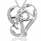 INFUSEU Kette Herz Mutter Tochter, Kette Mit Mutter Tochter Hand in Hand Anhänger Silber 925 Schmuck Mama Tochter Muttertagsgeschenk für Mama Frauen