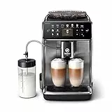 Philips GranAroma Kaffeevollautomat mit 16 Kaffeespezialitäten, intuitives Farbdisplay, 4 Benutzerprofile, Keramikmahlwerk, ‎Edelstahl-Schwarz (SM6585/00)