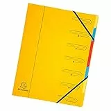 Exacompta 54079E Premium Ordnungsmappe geheftet. Aus extra starkem Colorspan-Karton DIN A4 7 vollfarbige bunte Fächer und 2 Gummizüge mit Organisationsdruck Ringmappe Register-Mappe gelb