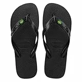 Havaianas - Top Brasil, Bequeme, Robuste und Leichte Badelatschen, mit Rutschfesten Sohlen, Brasilien-Flagge auf den Riemen, Unisex Erwachsene, Schwarz, 43/44 EU
