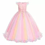 Prinzessin Kostüm Mädchen: Blumensmädchenkleid Festliches Kinder Mädchen Blumenspitze Kleid Festzug Kleider Hochzeit Ballkleid Brautjungfern Kleidung Tüll Cocktailkleid Regenbogen 7-8 Jahre