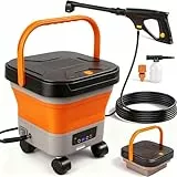 Topsky Mobiler Druckreiniger, Akku Hochdruckreiniger mit Faltbarem Wassertank,13L Faltbarer Tank, 6-in-1-Multifunktionsdüse, geeignet für Außenreinigung, Haustierreinigung