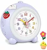 SOCICO Analoger Kinder Wecker Mädchen, Einhorn Design, Lautlos, Ohne Ticken Niedlicher Pfirsich Wecker Analog, mit Buntem Licht, Einstellbare Lautstärke (Blasslila)