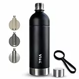 Flasche für Aarke Carbonator 3 & 2, Smeg, Brita SodaOne, Sodapop Cooper & Philips GoZero – 1,3L Edelstahl Ersatzflasche, spülmaschinenfest, Alternative Aarke Flasche - mit Tragegriff (1, Schwarz (1x))