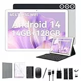 2025 Neueste Android 14 Tablet 10 Zoll,4G LTE Tablets Mit 2 SIM 1 SD slot,5G Wifi Tablett PC Mit 14GB+128GB(1TBTF),3-in-1 Tablet Mit Tastatur Maus-Octa-core,1080FHD,13+8MP,7000mAh,GPS/OTG-Silber