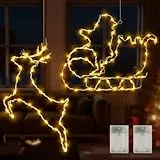 Weihnachtsbeleuchtung Fenster, 2 Stück LED Weihnachtsdeko Fenster Beleuchtet, Led Rentier mit Schlitten, Fensterdeko Beleuchtung Beleuchtung, Weihnachtsdeko Innen Lichterkette
