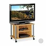 Relaxdays TV Tisch mit Rollen, 2 Fächer, Fernseher Ablage, Fahrbarer Fernsehtisch, HxBxT: 45 x 60 x 40 cm, Holzoptik