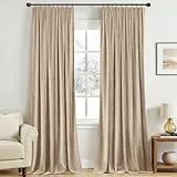 MIULEE Samtvorhang mit Kräuselband 2er Set 140X245 CM, Schöne Dicke und Schwere Wohnzimmer Schlafzimmer Deko Blickdichte Vorhänge, Dunkelbeige Samt Gardinen Verdunkelung Thermovorhang Samt kräuselband