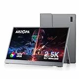 ARZOPA 16.1' 180Hz QHD Tragbarer Gaming Monitor | 100% sRGB HDR10 | Ultradünnes Aluminiumgehäuse | Augenschutz & Stereo-Lautsprecher | Zweitbildschirm für PC/PS5/Switch - Z3FC Space Grau