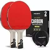 PRO SPIN Carbon Tischtennisschläger | 7-lagiges Schlägerblatt, Offensiv-Gummi, 2,0-mm-Polster, Hochwertige Schutzhülle | Elite Series Carbon Tischtennisschlaeger (2er-Pack)
