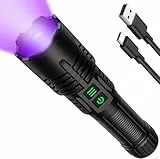 Banral UV-Taschenlampe mit hoher Lumen, wiederaufladbar, 2-in-1 leistungsstarke Schwarzlicht-LED-Taschenlampe, taktische 6 Modi, superhell, wasserdicht, zoombarer Detektor für Haustierurin, Harz